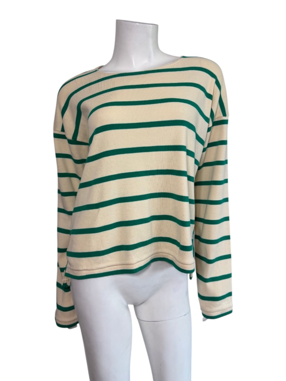 La Ligne Long Sleeve Breton Tee in Ecru/Kelly Green Size XS